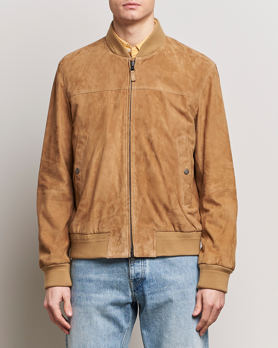 Herre | Udsalg | GANT | Suede Bombar Jacket Dark Khaki