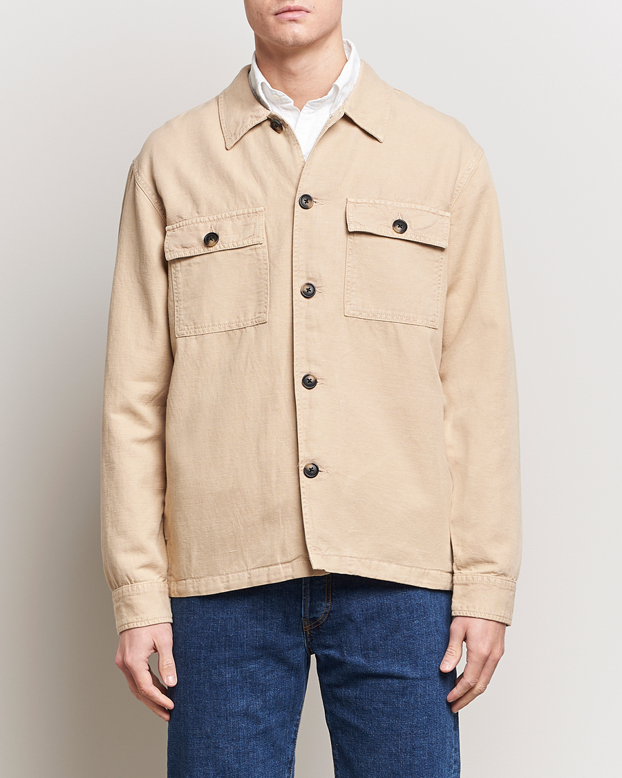 Herre | Casual | GANT | Linen/Cotton Twill Overshirt Dry Sand