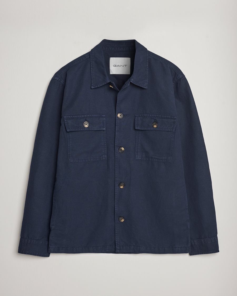 Herre | Skjorter | GANT | Linen/Cotton Twill Overshirt Marine