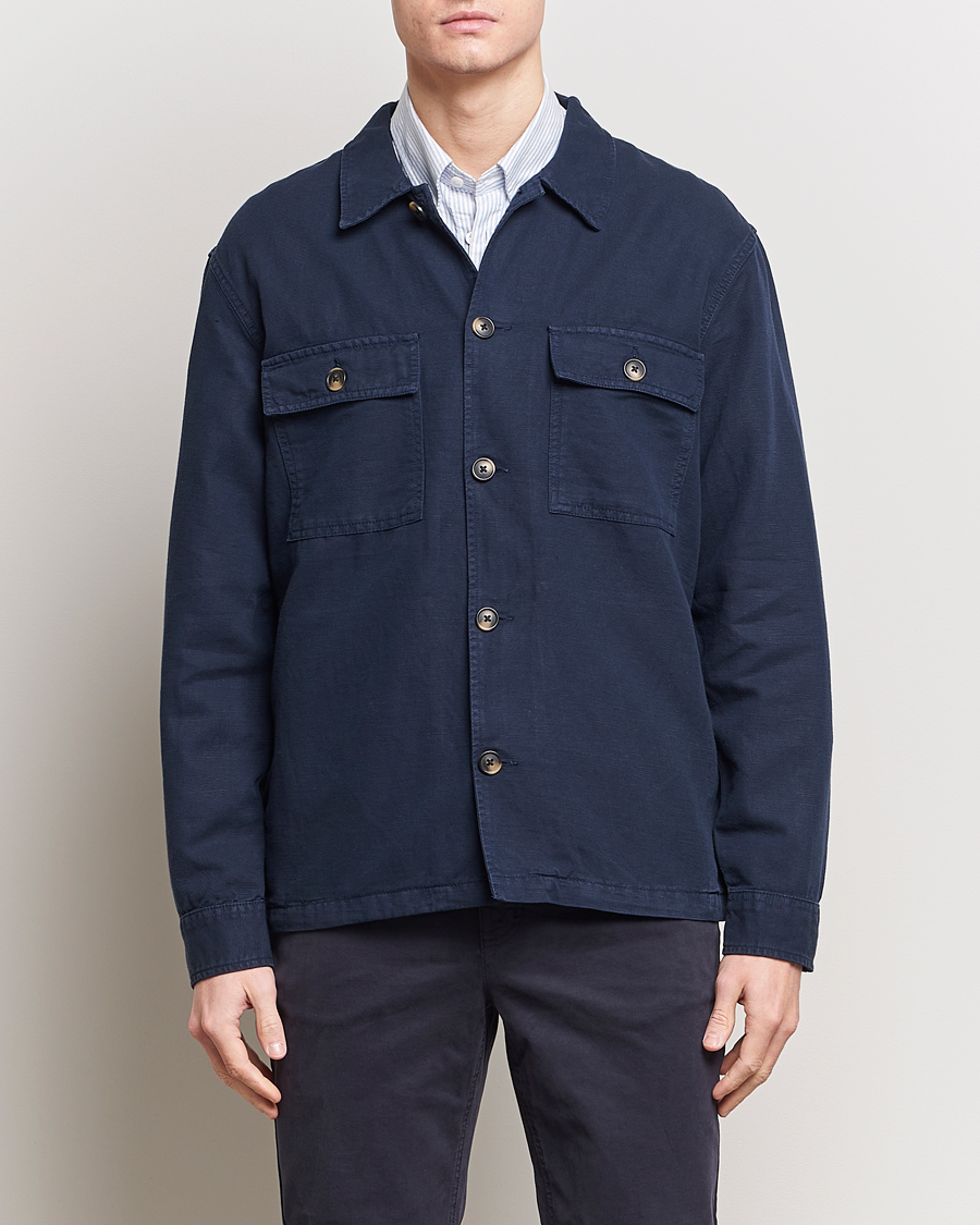 Herre | Shirt Jackets | GANT | Linen/Cotton Twill Overshirt Marine