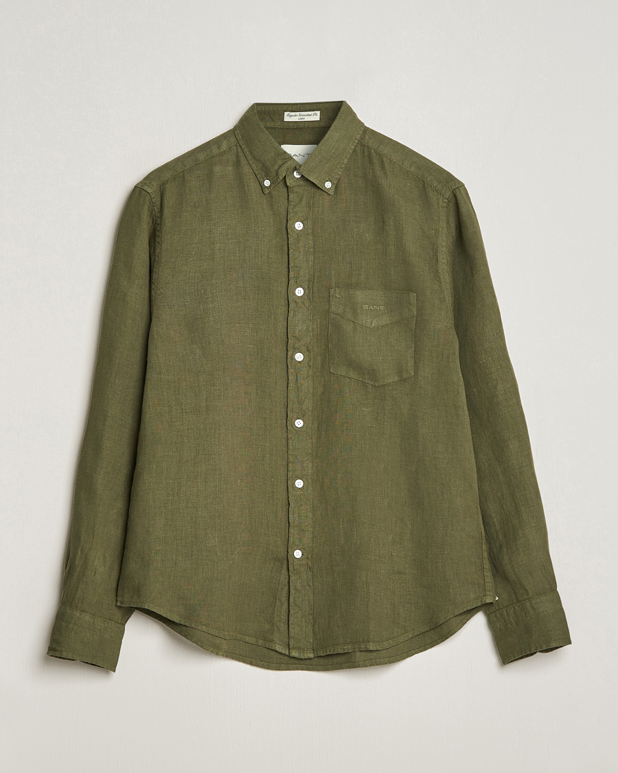 Herre | Skjorter | GANT | Regular Fit Garment Dyed Linen Shirt Juniper Green