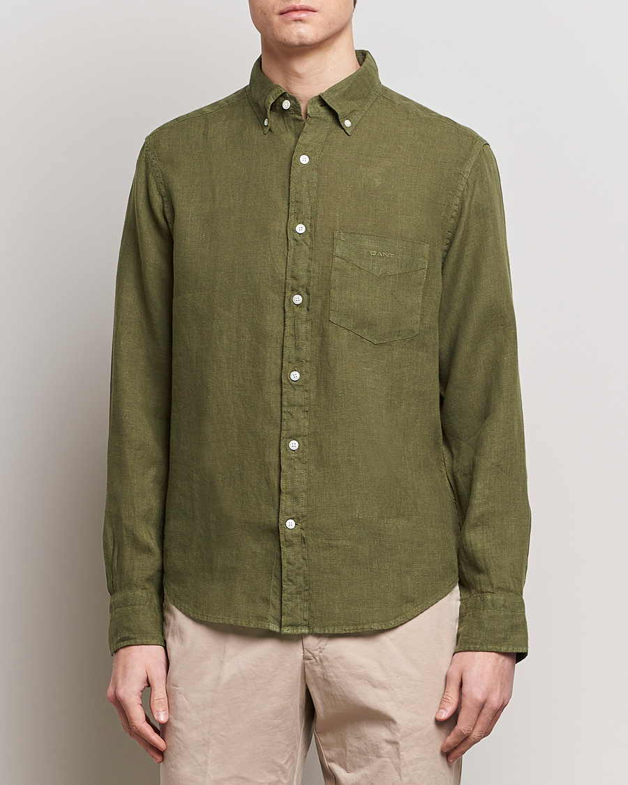 Herre | Loyalitetstilbud | GANT | Regular Fit Garment Dyed Linen Shirt Juniper Green