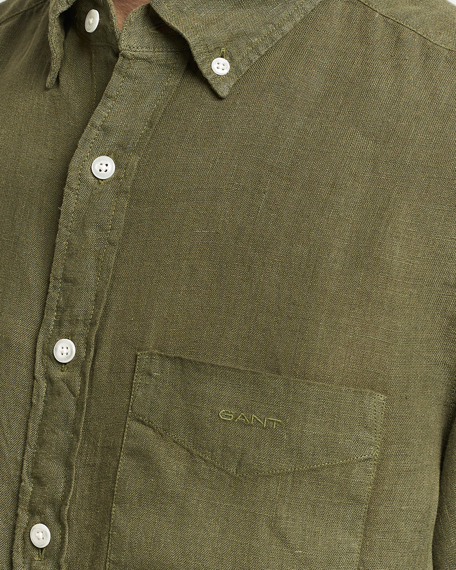 Herre | Skjorter | GANT | Regular Fit Garment Dyed Linen Shirt Juniper Green