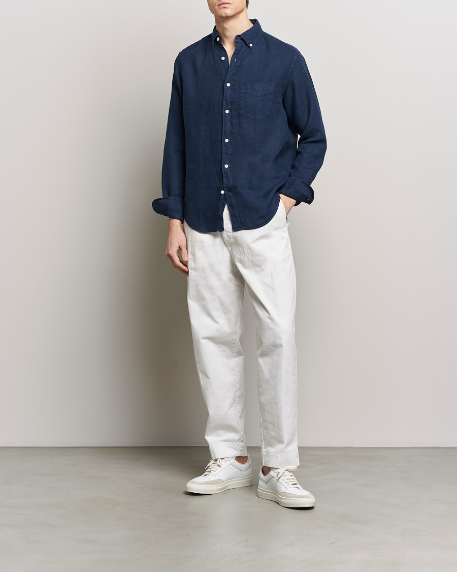 Herre |  | GANT | Regular Fit Garment Dyed Linen Shirt Marine