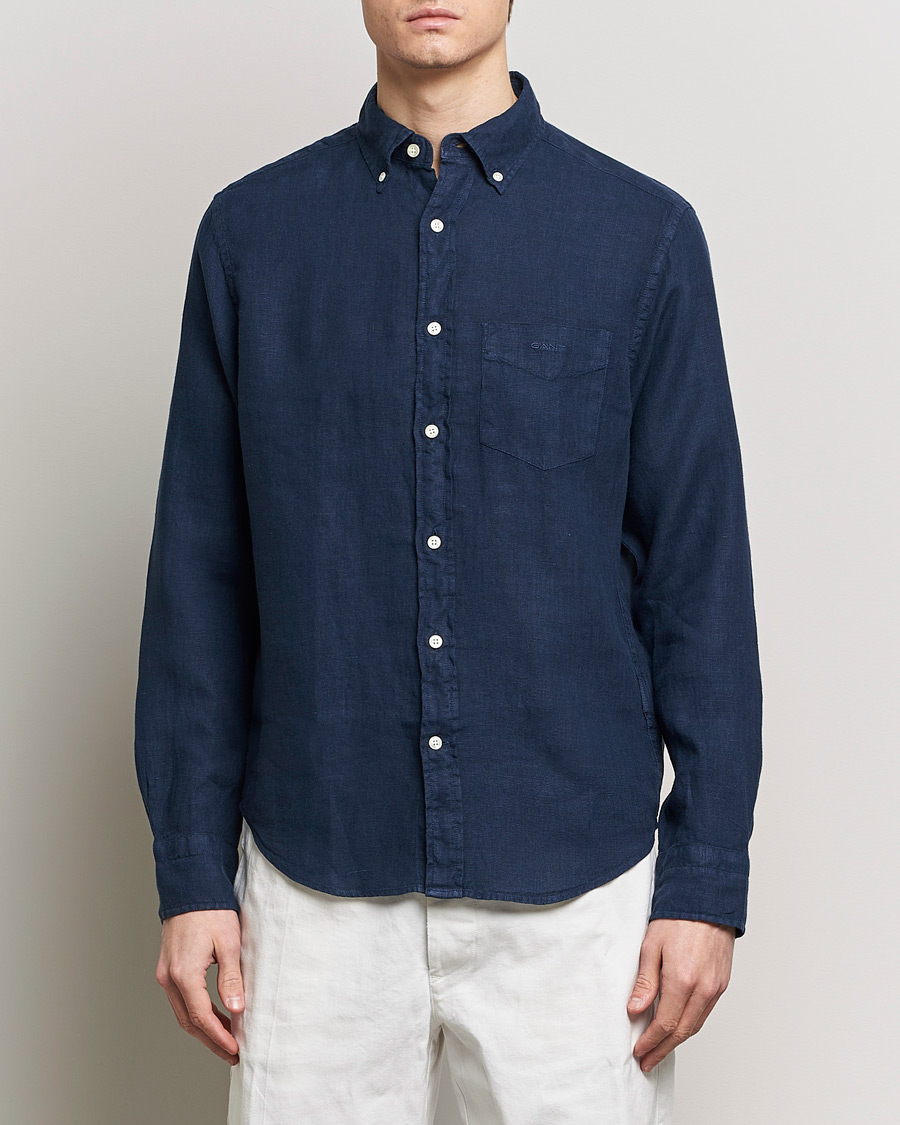 Herre | Loyalitetstilbud | GANT | Regular Fit Garment Dyed Linen Shirt Marine