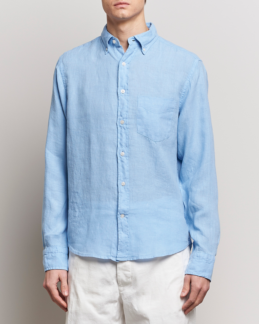 Herre | Preppy Authentic | GANT | Regular Fit Garment Dyed Linen Shirt Capri Blue