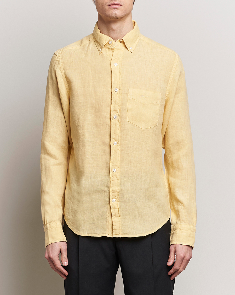 Herre | Skjorter | GANT | Regular Fit Garment Dyed Linen Shirt Dusty Yellow