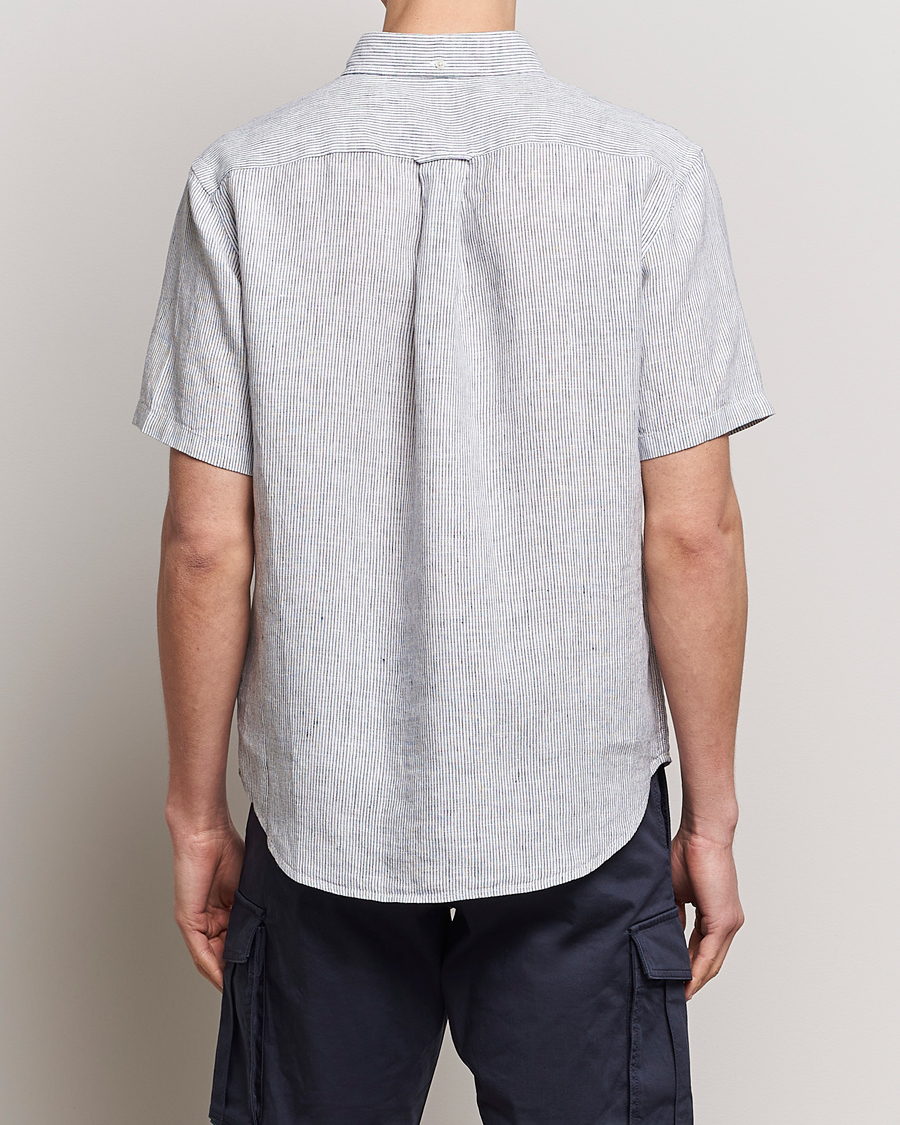 Herre | Skjorter | Gant | Regular Fit Striped Linen Short Sleeve Shirt White/Blue