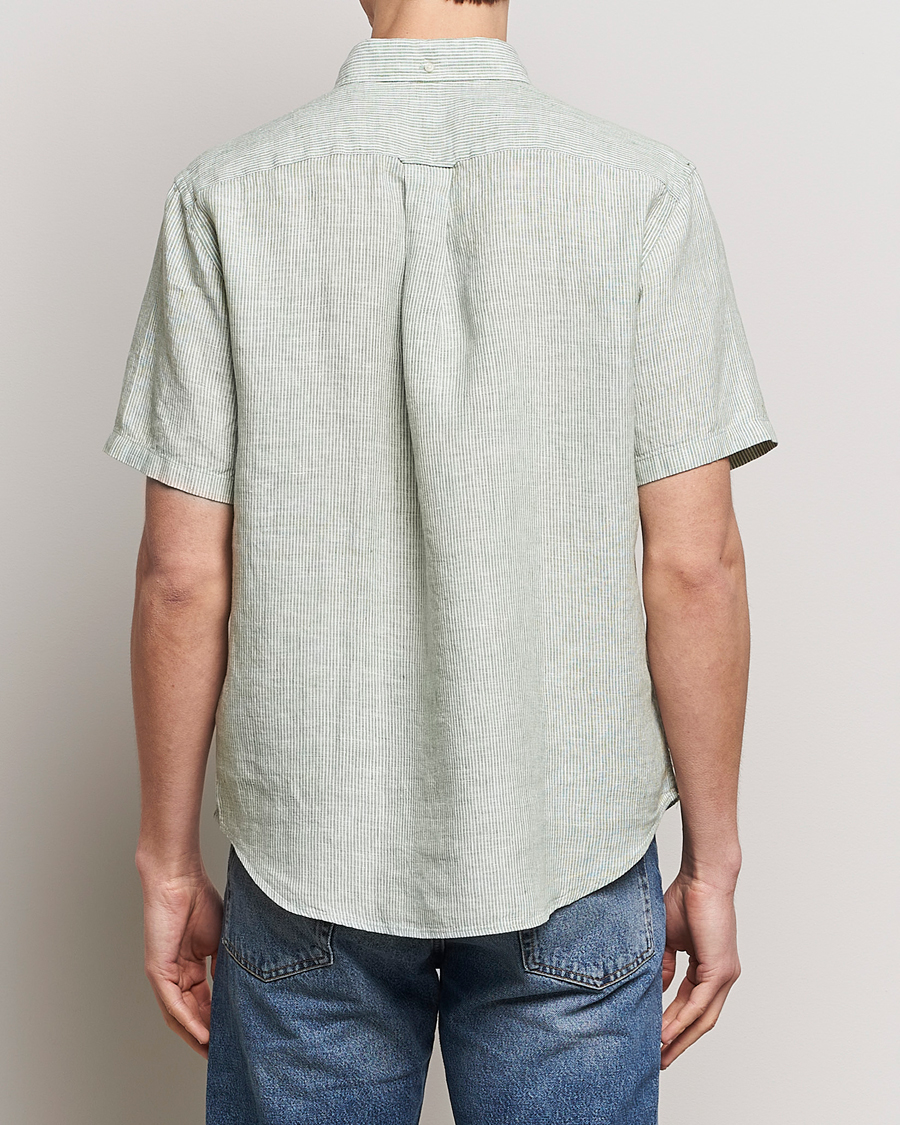 Herre | Skjorter | GANT | Regular Fit Striped Linen Short Sleeve Shirt Green/White