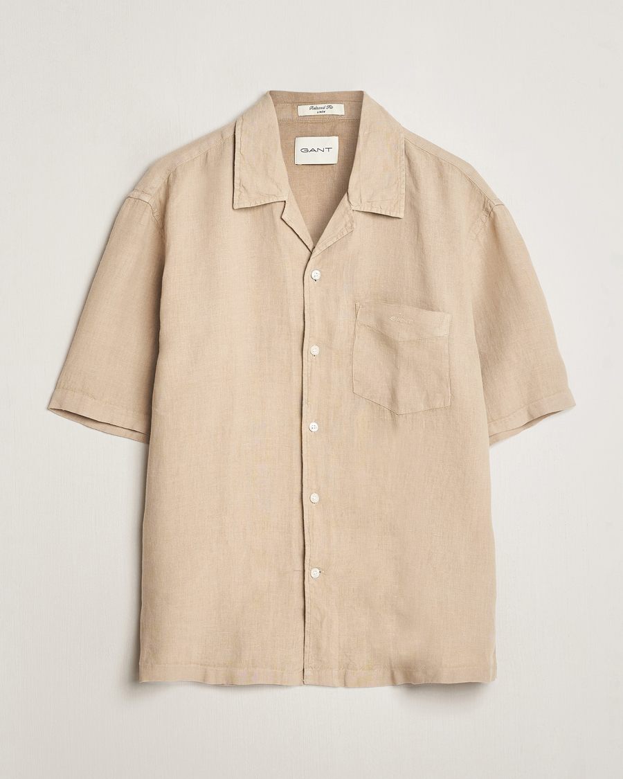 Herre | Skjorter | GANT | Relaxed Fit Linen Resort Short Sleeve Shirt Concrete Beige