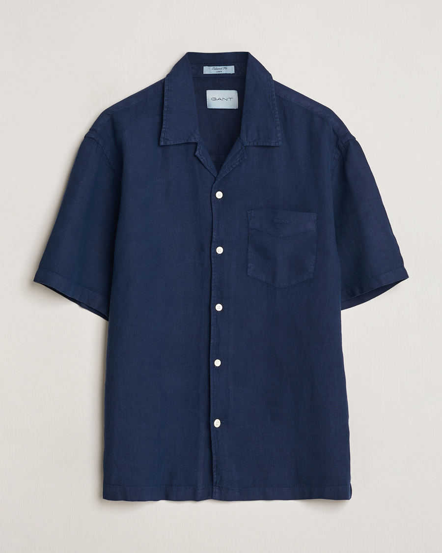 Herre |  | GANT | Relaxed Fit Linen Resort Short Sleeve Shirt Marine