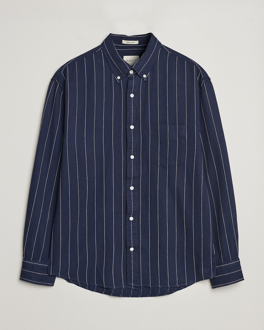 Herre | Skjorter | GANT | Relaxed Fit Slub Striped Shirt Classic Blue