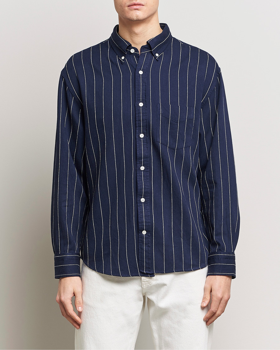 Herre | Skjorter | GANT | Relaxed Fit Slub Striped Shirt Classic Blue