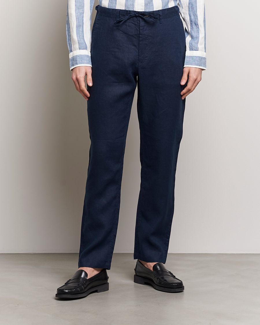 Herre | Hørbukser | GANT | Relaxed Linen Drawstring Pants Marine