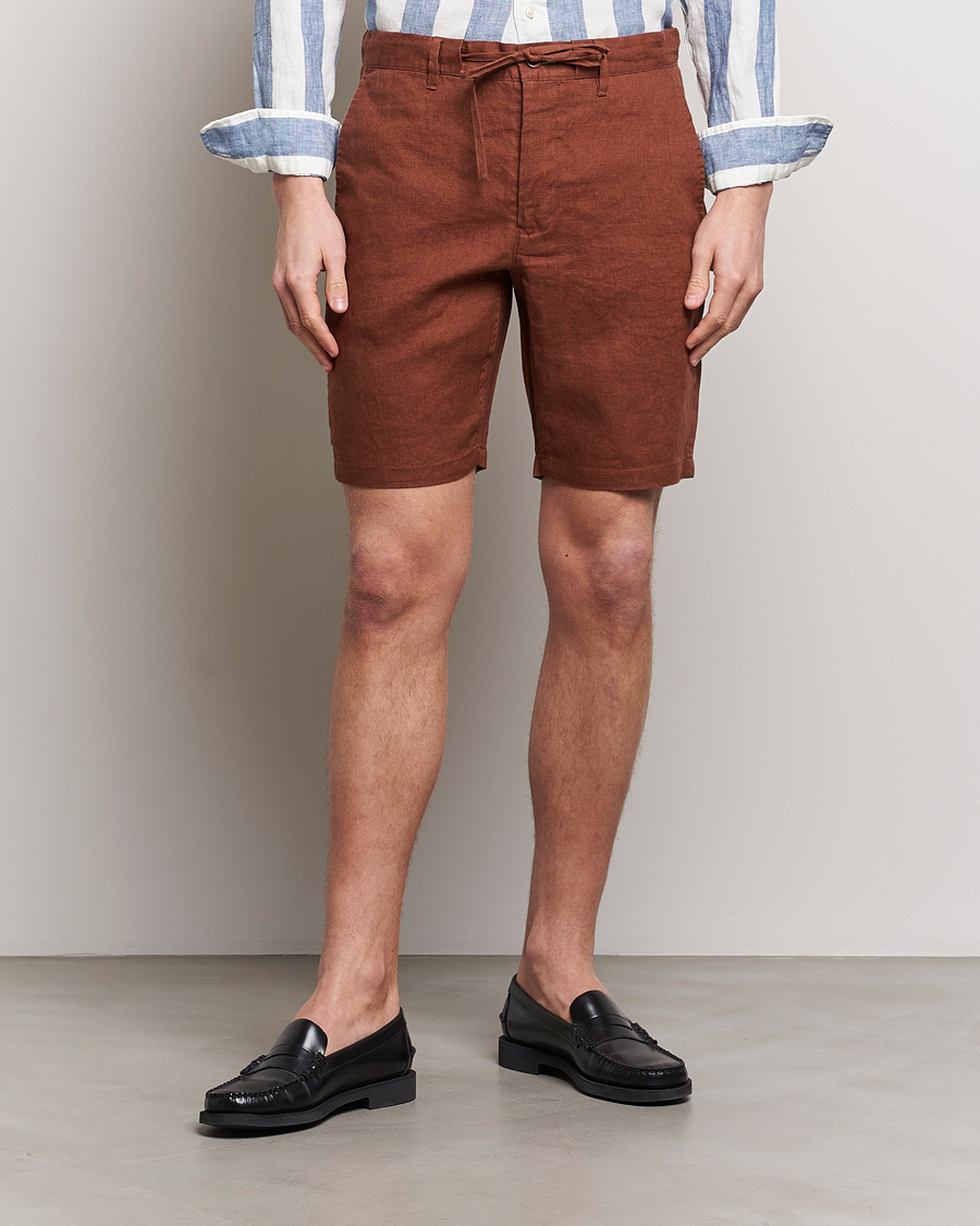 Herre | GANT | GANT | Relaxed Linen Drawstring Shorts Cognac Brown