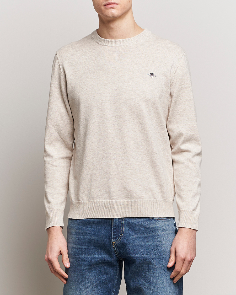 Herre | Afdelinger | GANT | Classic Cotton Crew Neck Light Beige Melange