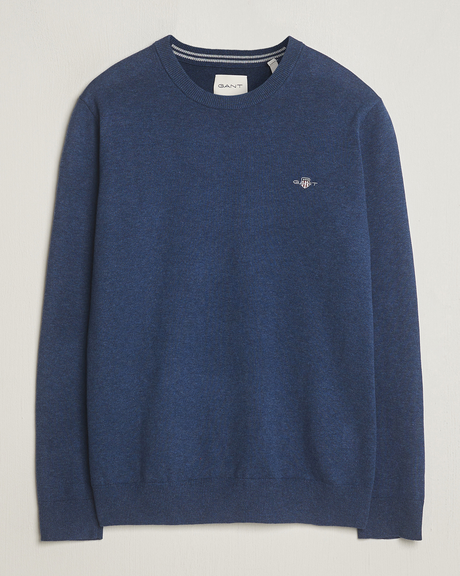 Herre | Trøjer | GANT | Classic Cotton Crew Neck Dark Jeans Blue Melange