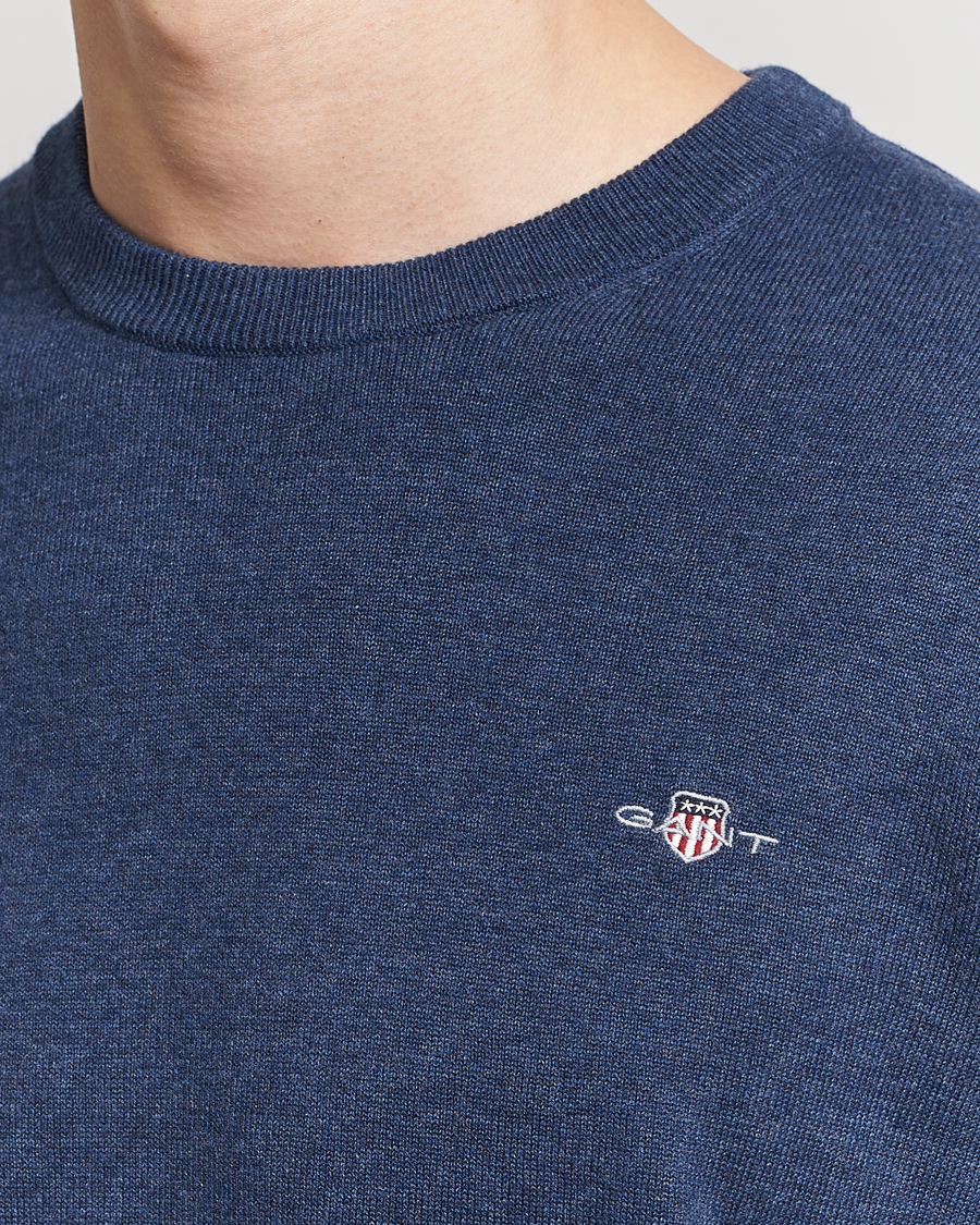 Herre | Trøjer | GANT | Classic Cotton Crew Neck Dark Jeans Blue Melange