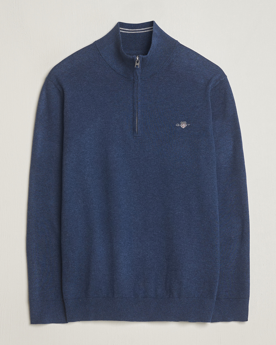 Herre | Trøjer | GANT | Classic Cotton Half Zip Dark Jeans Blue Melange