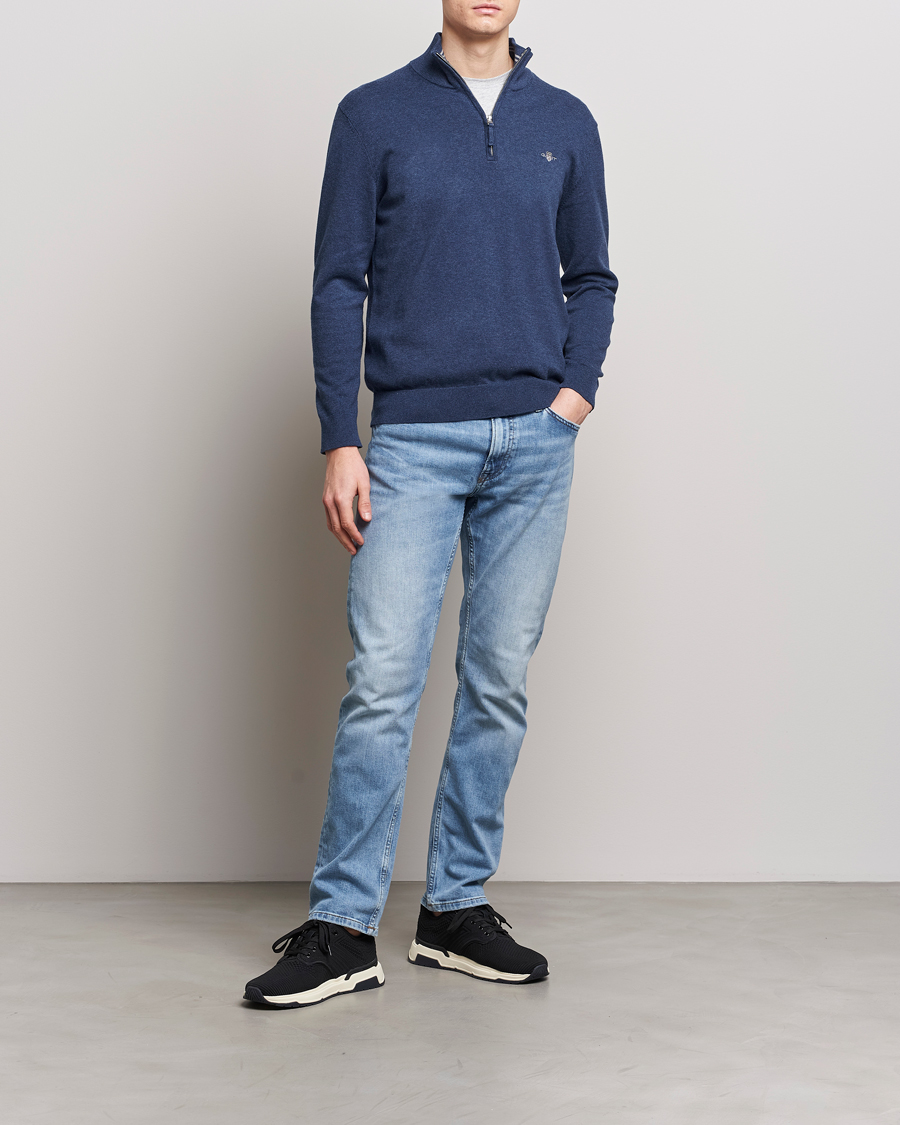 Herre | Trøjer | GANT | Classic Cotton Half Zip Dark Jeans Blue Melange