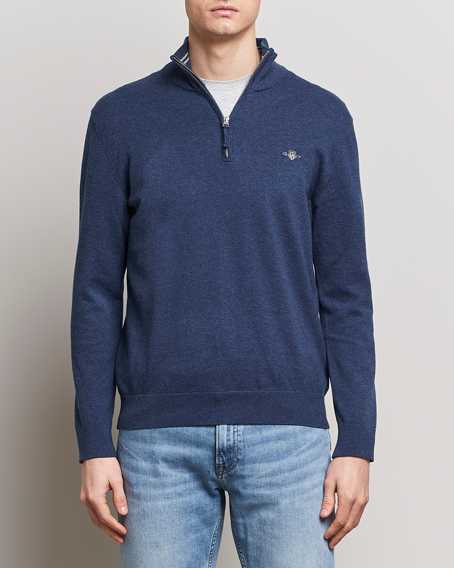 Herre | Trøjer | GANT | Classic Cotton Half Zip Dark Jeans Blue Melange