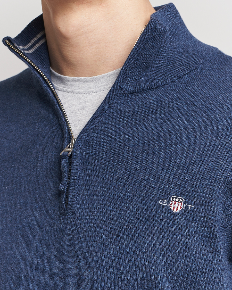 Herre | Trøjer | GANT | Classic Cotton Half Zip Dark Jeans Blue Melange