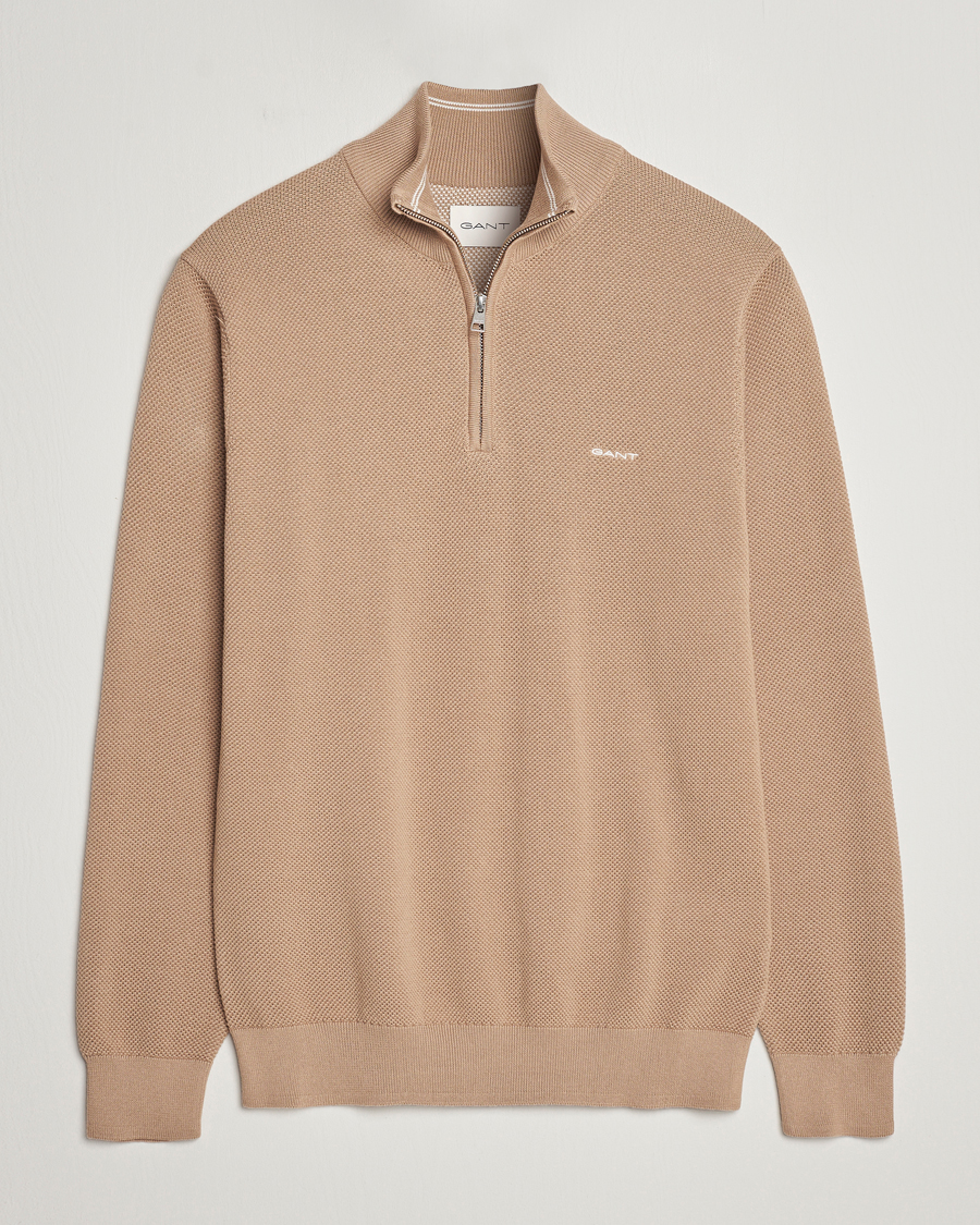 Herre |  | GANT | Cotton Pique Half-Zip Sweater Dark Khaki