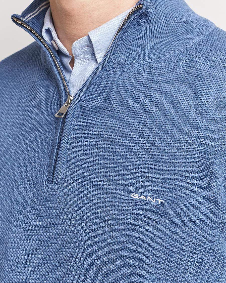 Herre | Trøjer | GANT | Cotton Pique Half-Zip Sweater Denim Blue Melange