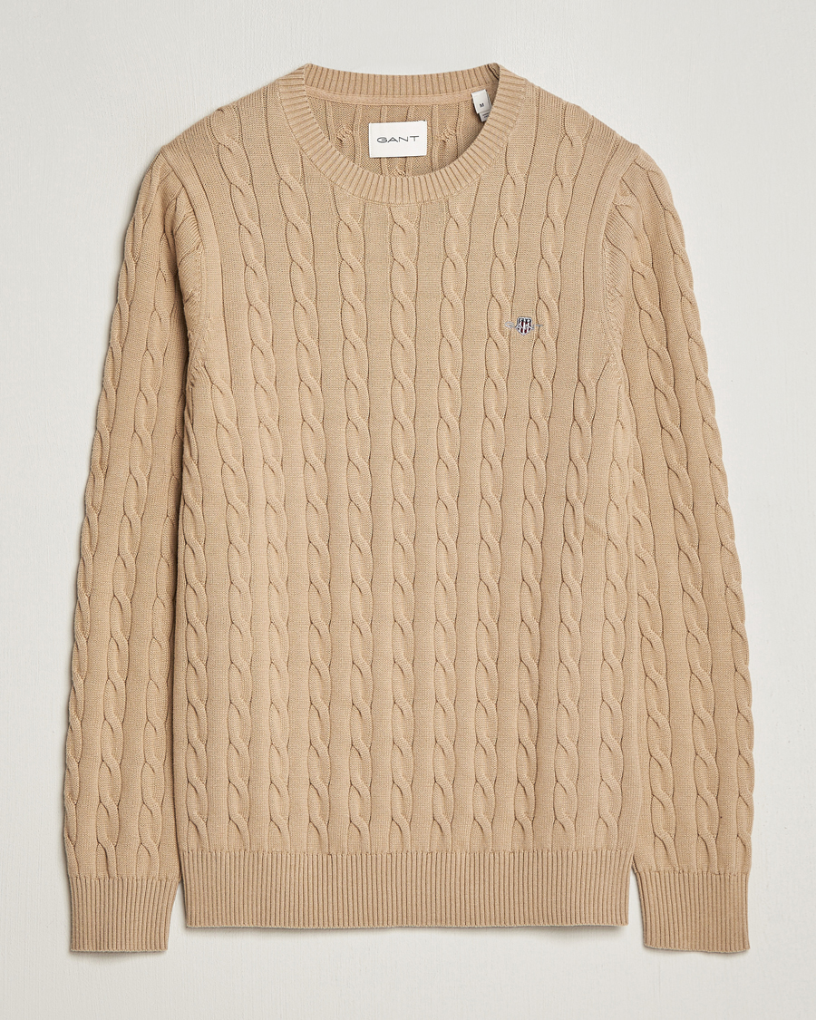 Herre | Trøjer | GANT | Cotton Cable Crew Neck Pullover Dark Khaki