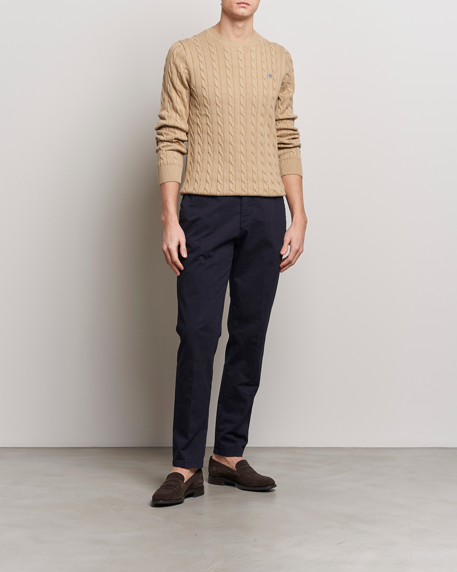 Herre | Trøjer | GANT | Cotton Cable Crew Neck Pullover Dark Khaki