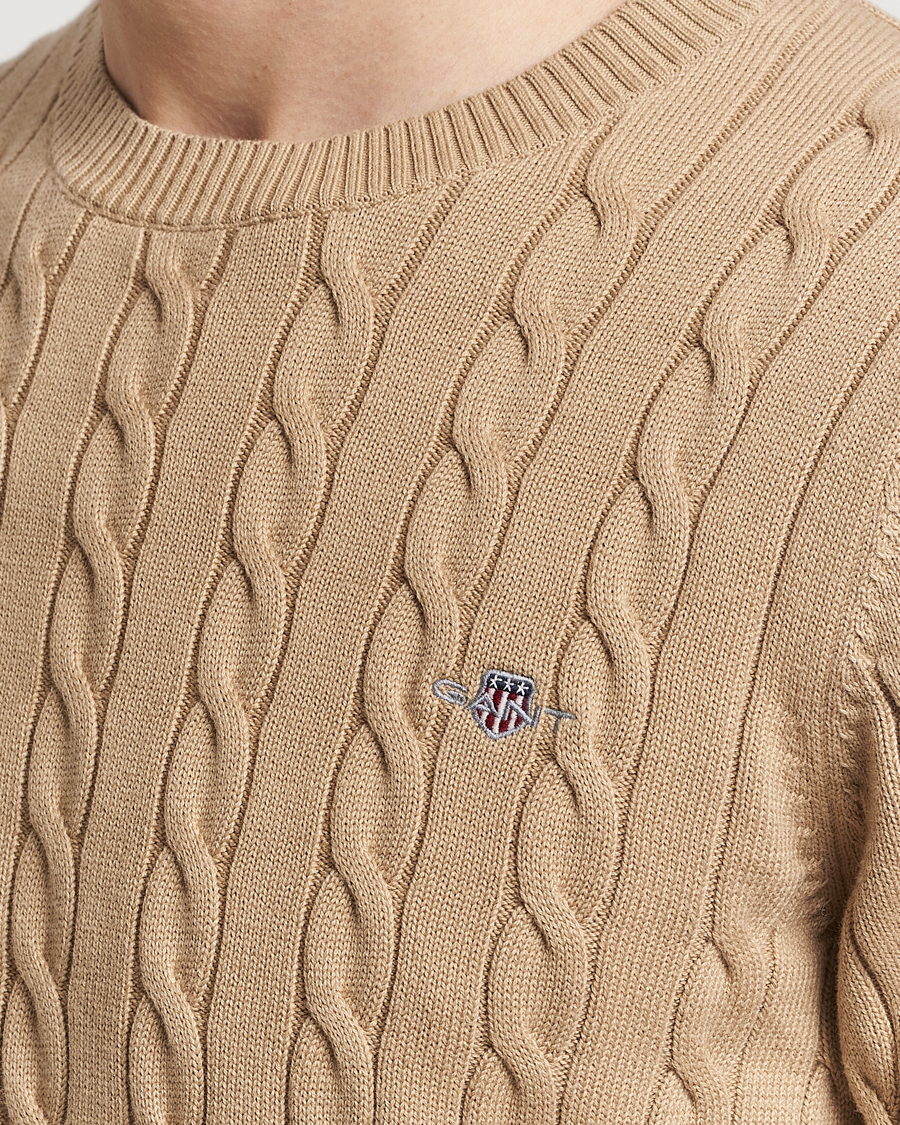 Herre | Trøjer | GANT | Cotton Cable Crew Neck Pullover Dark Khaki