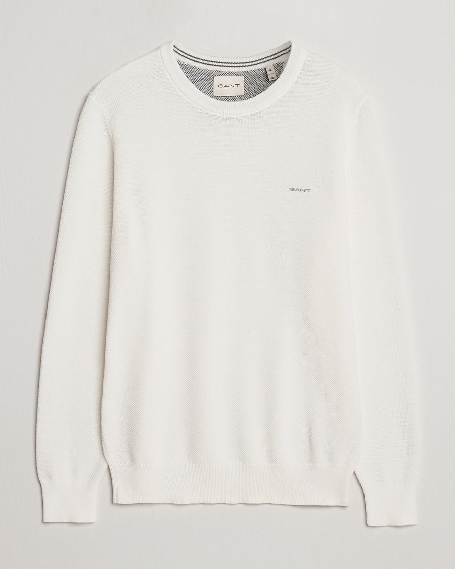 Herre | Trøjer | GANT | Cotton Pique Crew Neck Sweater Eggshell