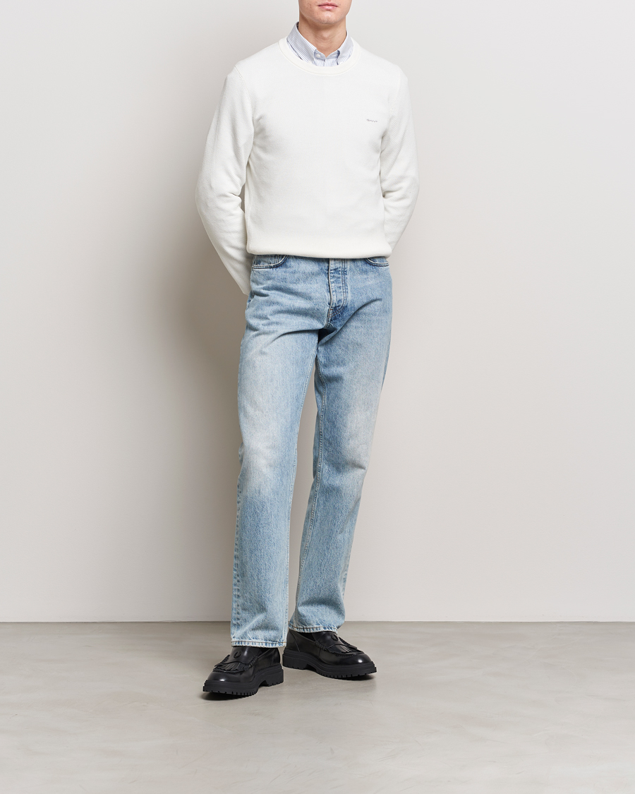 Herre | Trøjer | GANT | Cotton Pique Crew Neck Sweater Eggshell