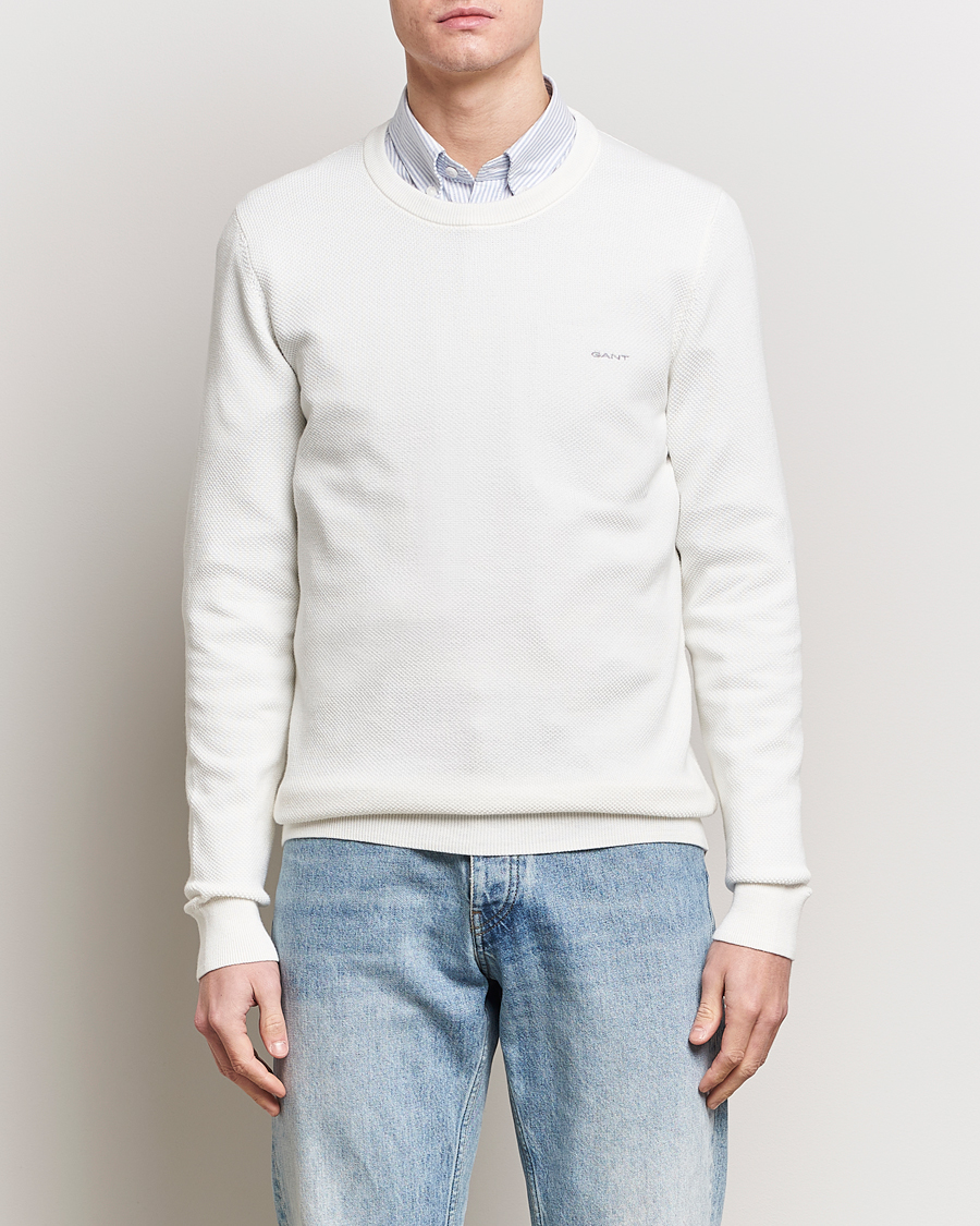 Herre | 20% udsalg | GANT | Cotton Pique Crew Neck Sweater Eggshell