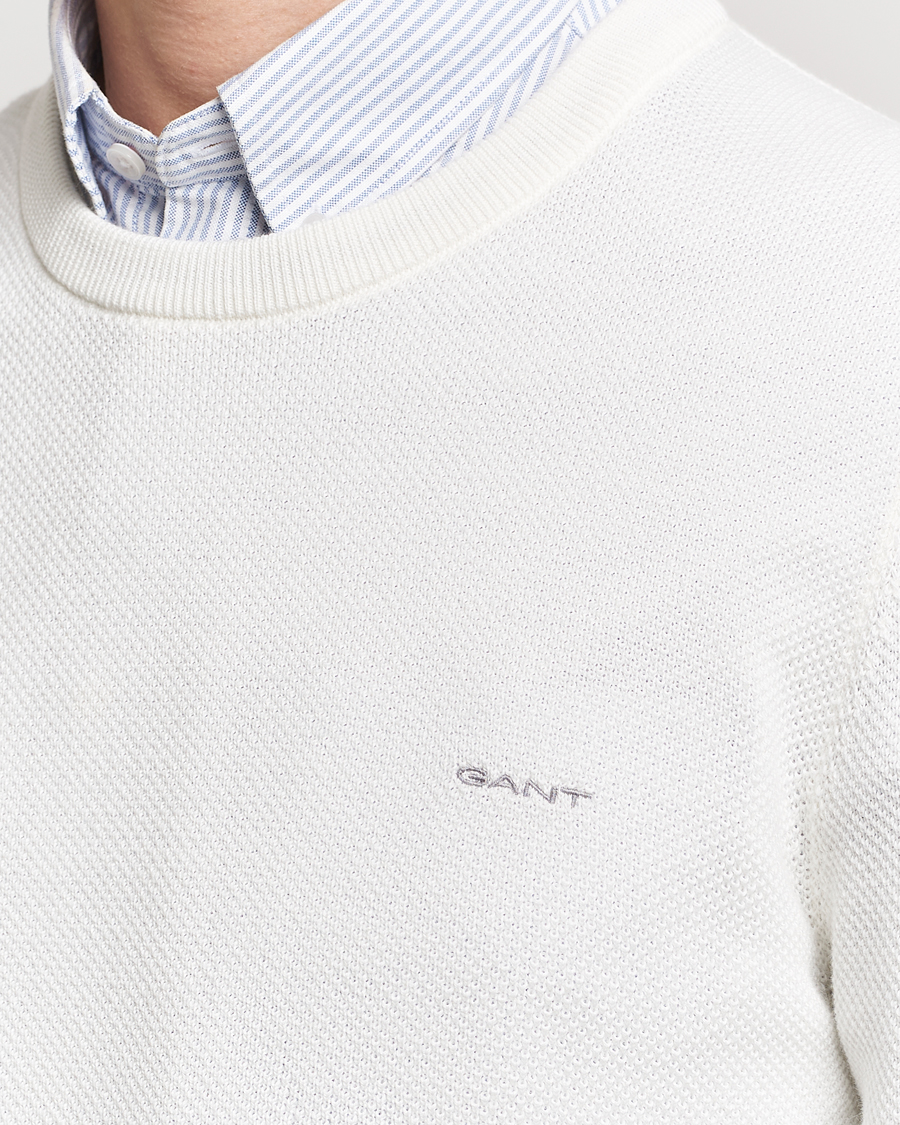 Herre | Trøjer | GANT | Cotton Pique Crew Neck Sweater Eggshell
