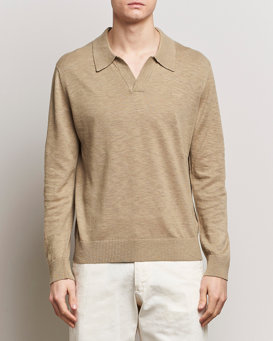 Herr | Tröjor | GANT | Cotton/Linen Knitted Polo Dried Clay