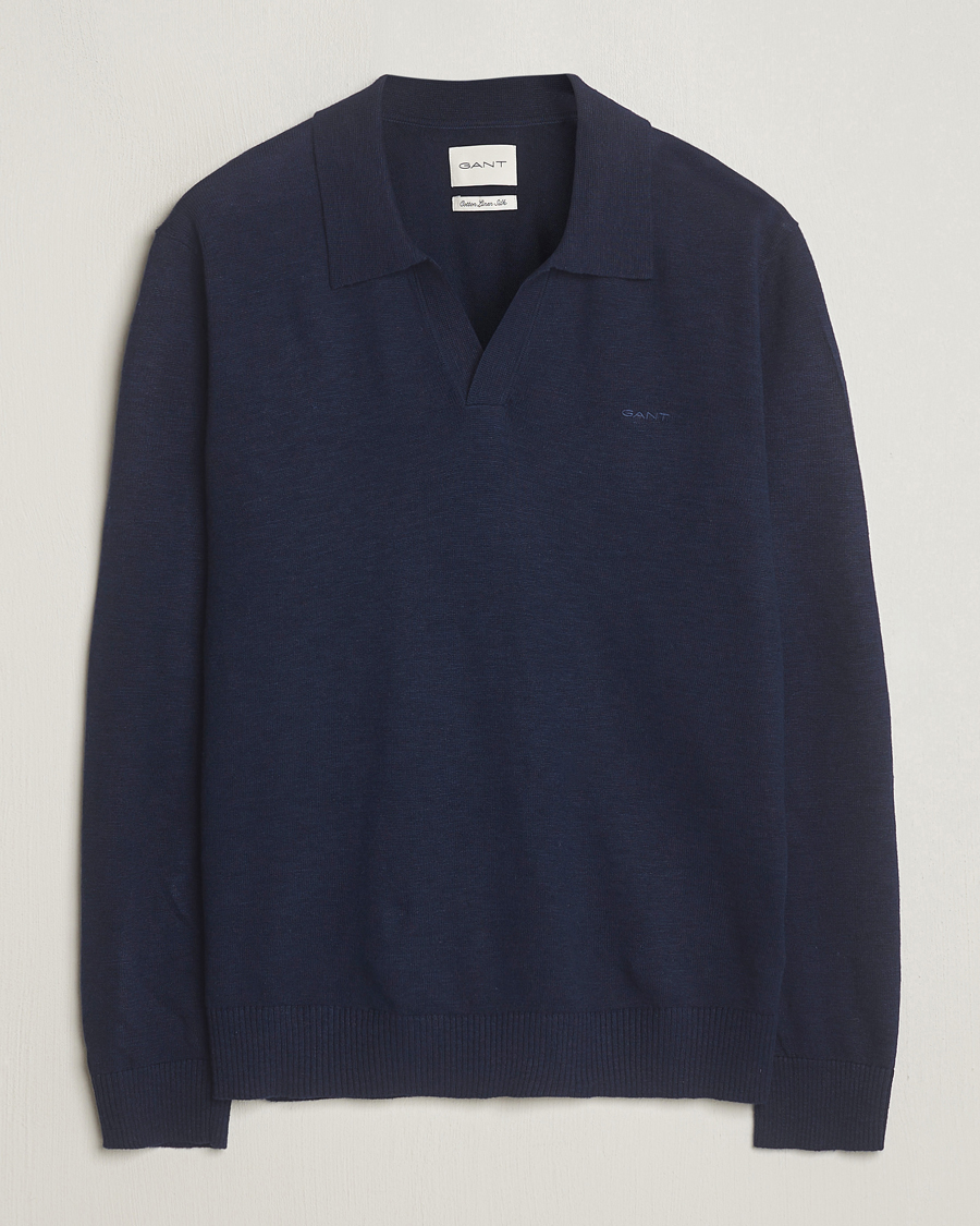 Herre | Trøjer | GANT | Cotton/Linen Knitted Polo Evening Blue