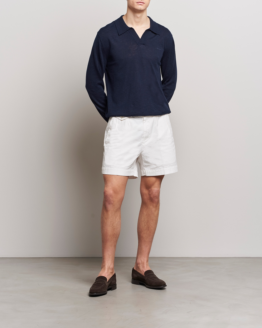 Herre |  | GANT | Cotton/Linen Knitted Polo Evening Blue