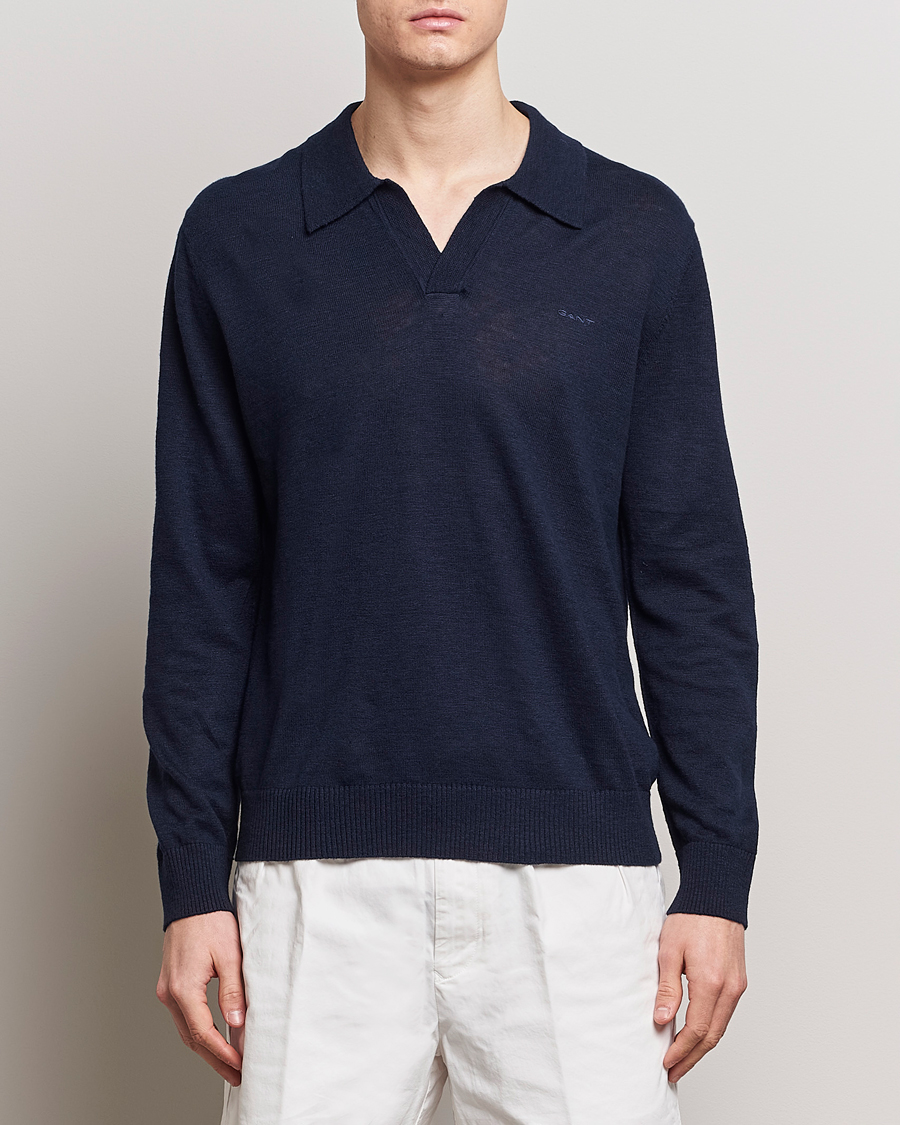 Herre | Trøjer | GANT | Cotton/Linen Knitted Polo Evening Blue