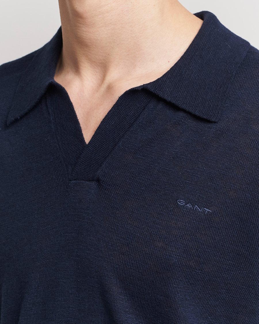Herre | Trøjer | GANT | Cotton/Linen Knitted Polo Evening Blue