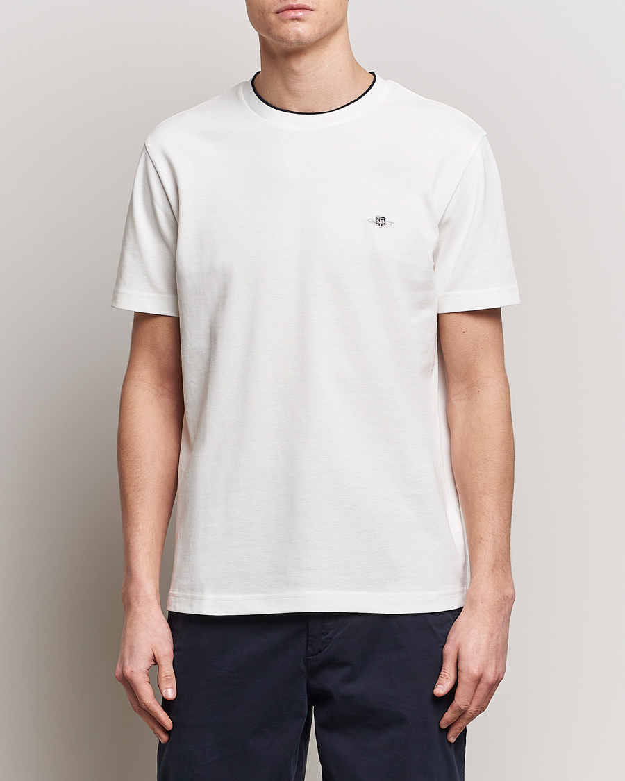 Herre | T-Shirts | GANT | Pique Crew Neck T-Shirt Eggshell