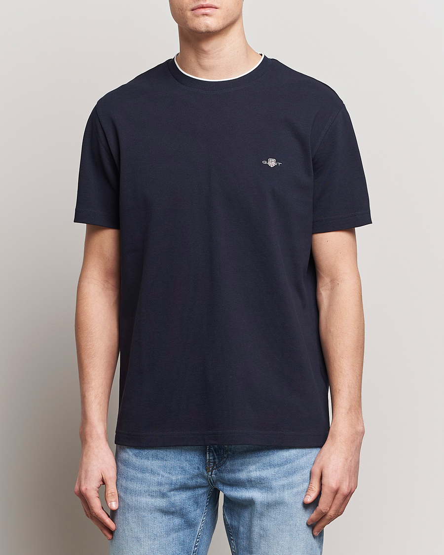 Herre | Kortærmede t-shirts | GANT | Pique Crew Neck T-Shirt Evening Blue