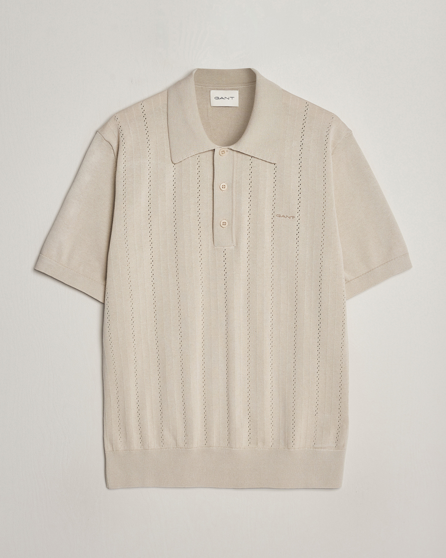 Herre | Polotrøjer | GANT | Pointelle Structured Knitted Polo Silky Beige