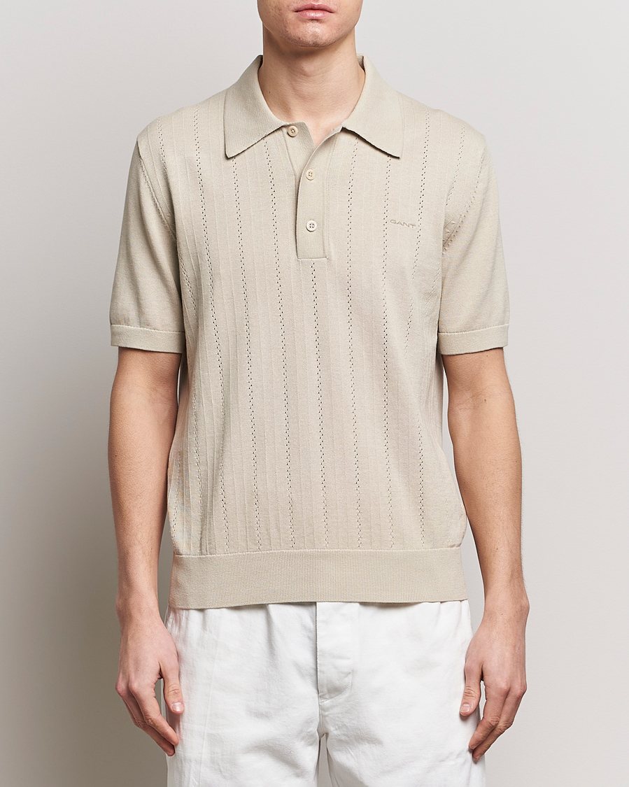 Herre | GANT | GANT | Pointelle Structured Knitted Polo Silky Beige