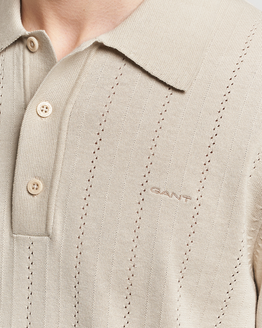 Herre | Polotrøjer | GANT | Pointelle Structured Knitted Polo Silky Beige