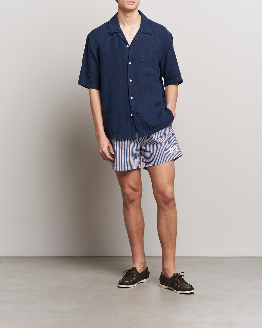 Herre | Badebukser | GANT | Striped Seersucker Swimshorts Deep Blue