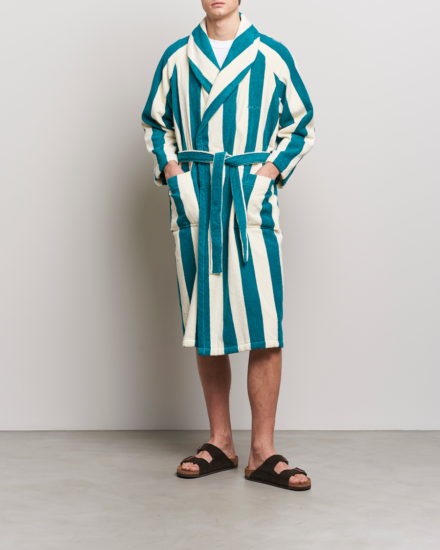 Herre | Pyjamas & Morgenkåber | GANT | Striped Robe Ocean Turquoise/White