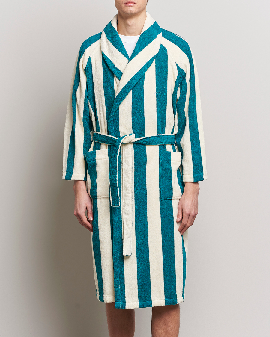 Herr | GANT | GANT | Striped Robe Ocean Turquoise/White