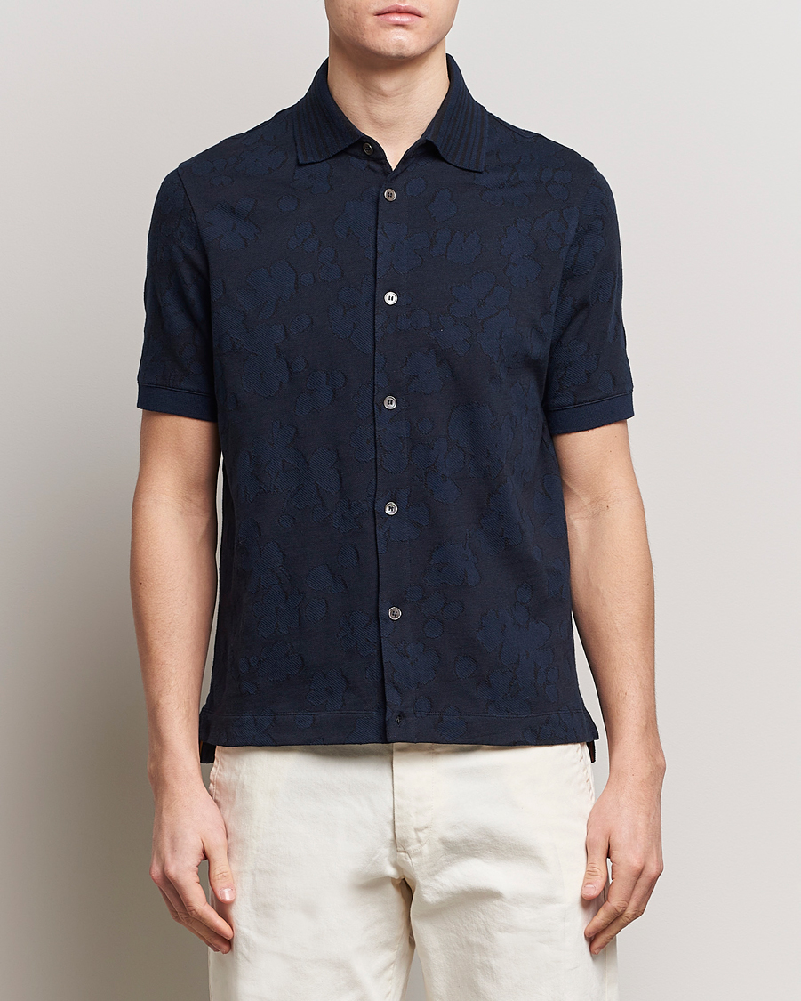 Herre | Best of British | Paul Smith | Floral Jacquard Short Sleeve Shirt Navy