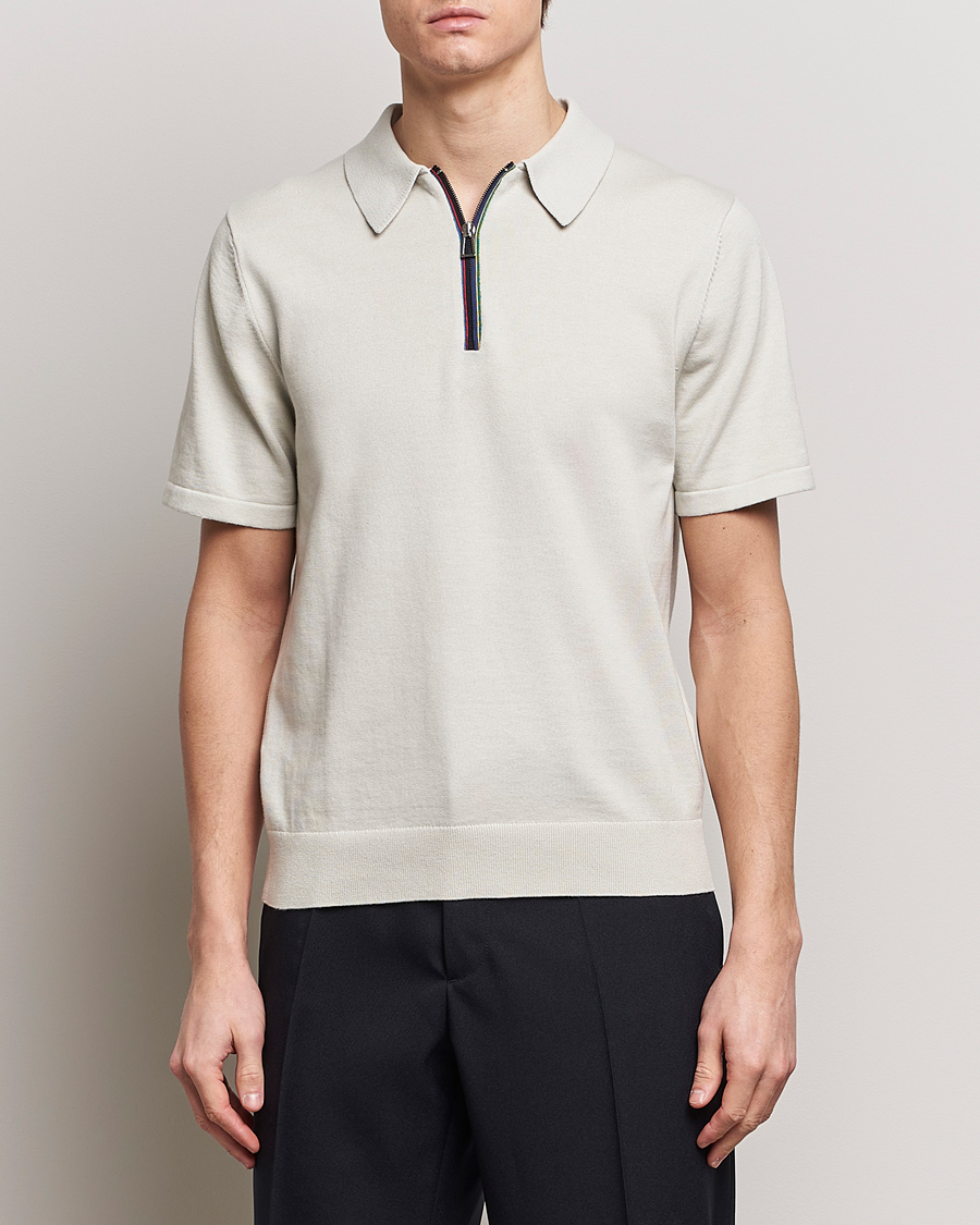 Herre | Tøj | PS Paul Smith | Striped Half Zip Polo Light Grey